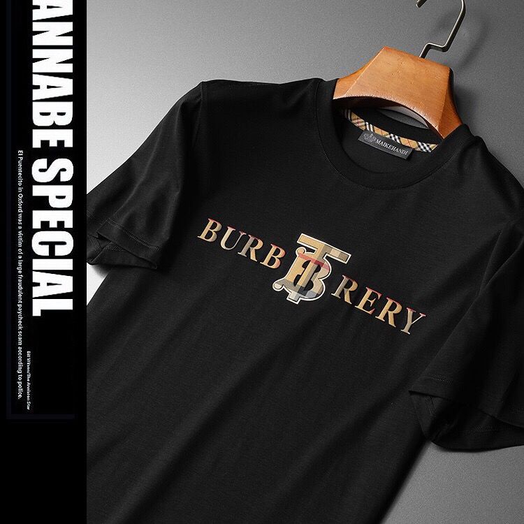 Áo Thun Cotton Tay Ngắn Cổ Tròn In Chữ Burberry Trẻ Trung Hợp Thời Trang Cho Nam