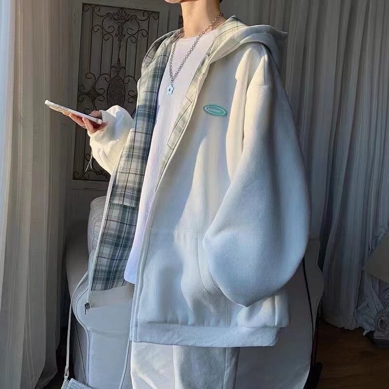 Áo Khoác Cardigan Có Nón Dáng Rộng Họa Tiết Kẻ Sọc Thời Trang Hàn Quốc Cho Nam Và Nữ