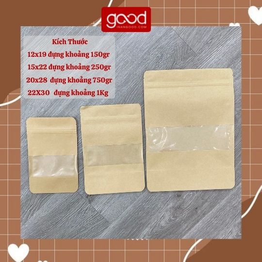 Túi zip zipper giấy kraft đáy đứng có cửa sổ