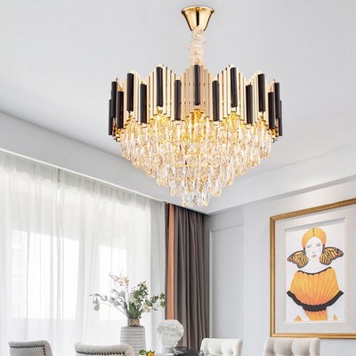 Đèn thả pha lê mạ vàng Tròn SuperVilighting VANG-xiden trang trí phòng khách sảnh quán BH 24 Tháng