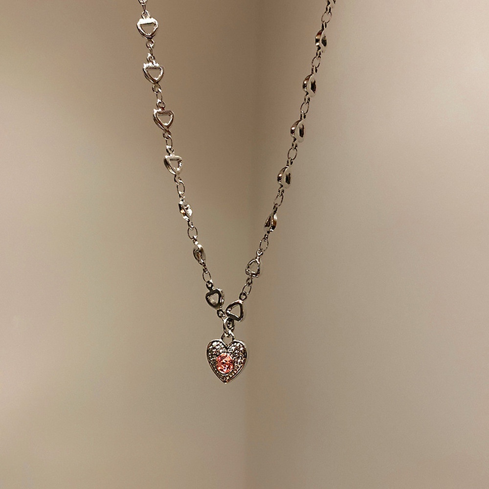 Vòng Cổ Choker Hình Trái Tim Đính Đá Màu Hồng Phong Cách Hàn Quốc Dành Cho Nữ
