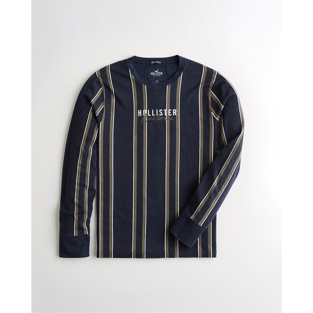 Áo thun nam tay dài Hollister HOL-LS20 Stripe Logo Graphic Tee