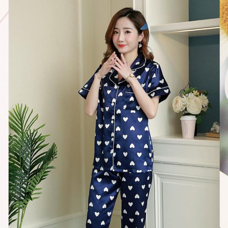 Đồ bộ dài nữ ❤️ 𝐇𝐚̀𝐧𝐠 𝐜𝐚𝐨 𝐜𝐚̂́𝐩 ❤️ Bộ Pijama lụa đẹp quyến rũ, áo ngắn tay, quần dài, dáng ngọt ngào B56A