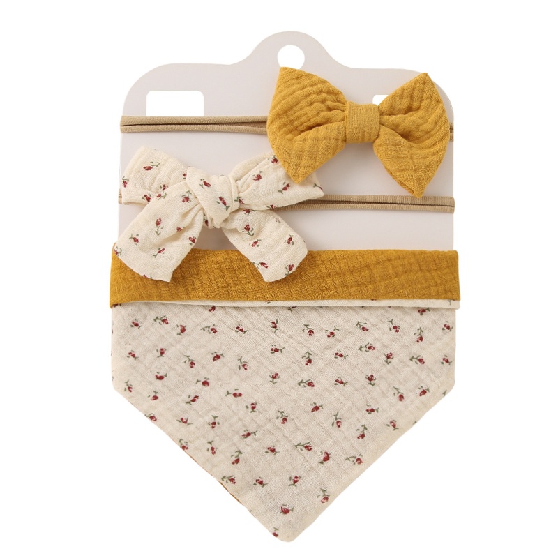 [PC] Set Yếm Ăn Và Băng Đô Bằng Cotton Một Kích Thước Có Nút Điều Chỉnh Được Cho Bé Trai Bé Gái Burp Clo