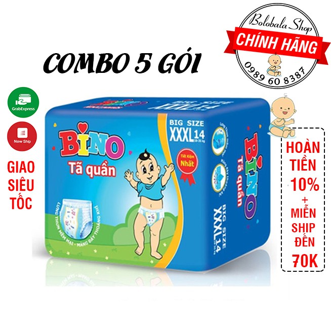 Combo 5 gói Tã quần Bino XXXL Bigsize 14 miếng