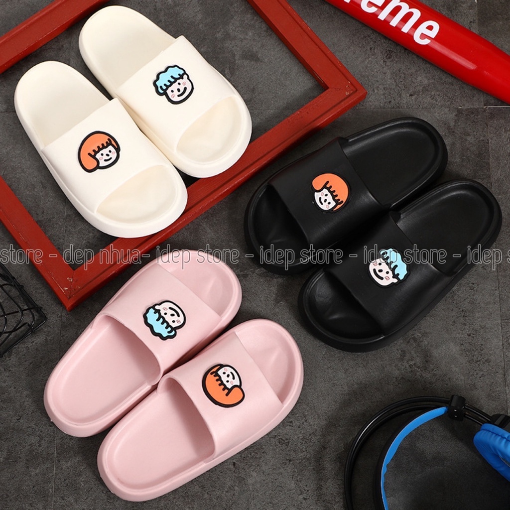 Dép bánh mì hình Chibi Boy Girl nữ quai ngang siêu nhẹ đi trong nhà Maipy DL156