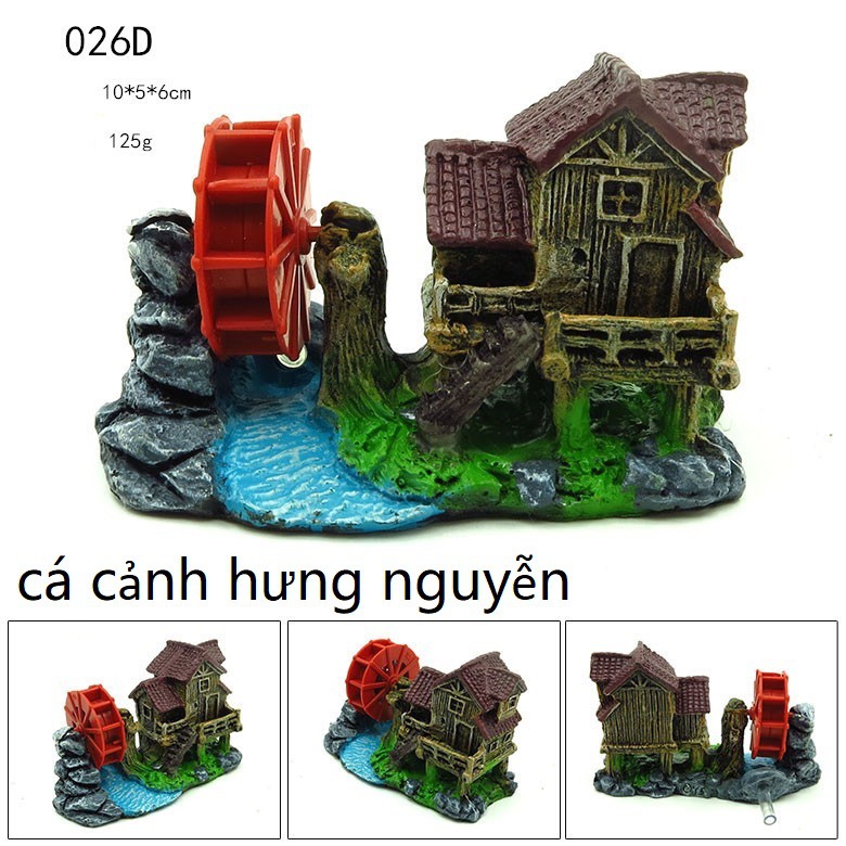 Ngôi Nhà Vườn Thác trang trí bể cá mini | sủi oxi trang trí hồ cá