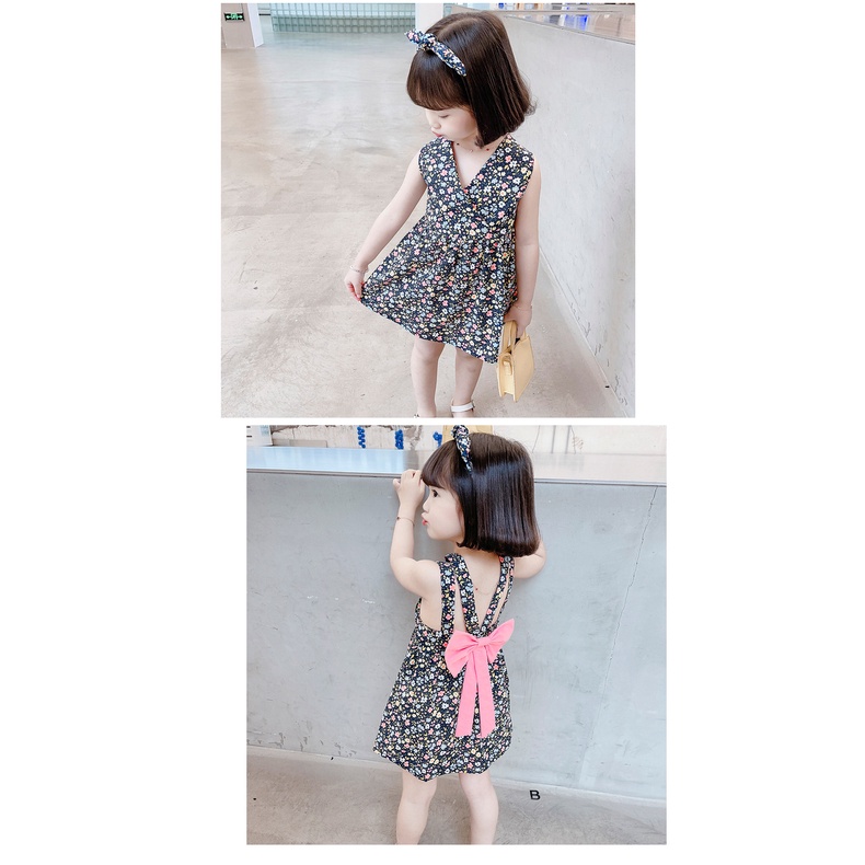 Đầm hoa IQ ANGEL thắt nơ kiểu phương tây xinh xắn cho bé gái