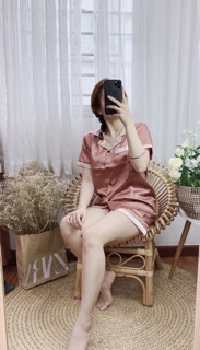 Bộ Pijama mặc nhà Phi Lụa đùi phối túi 2 màu dưới 65kg