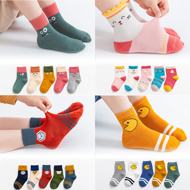 Set 5 đôi vớ cotton thoáng khí đáng yêu cho bé