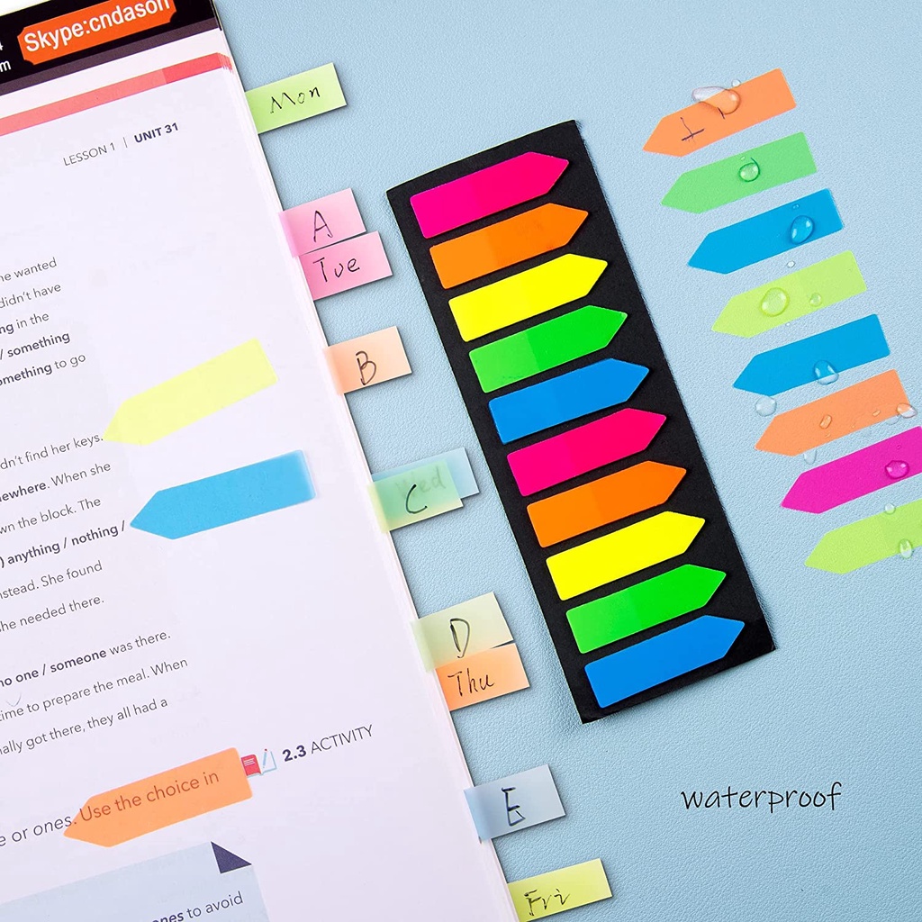 Set 100/200 Giấy Ghi Chú Trong Suốt Màu Dạ Quang Tiện Dụng