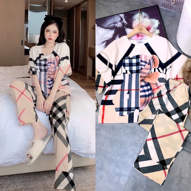 Đồ bộ ngủ mặc nhà Pijama LỤA LATIN tay ngắn quần dài  dưới 65kg - BẦU BÍ SAU SINH BON CHEN THOẢI MÁI