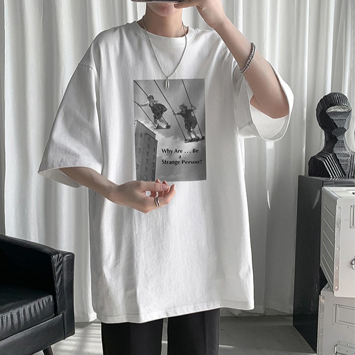 Áo thun dáng rộng tay ngắn phong cách Hàn Quốc cho nam