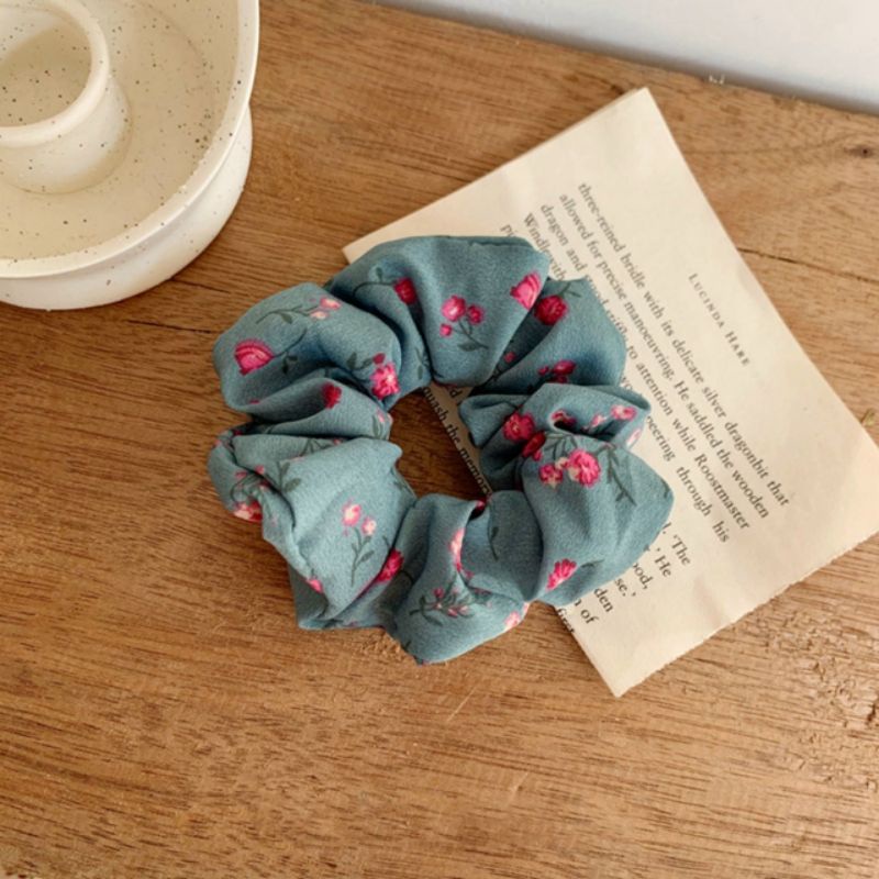 TN1 Dây buộc tóc Scrunchie in hoa nhiều màu Vintage phong cách Hàn Hair Scrunchies