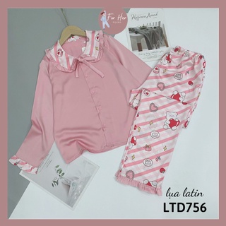 BỘ MẶC NHÀ PIJAMA LỤA LATIN DÀI TAY CHO NỮ ĐỦ SIZE ĐẾN 65KG