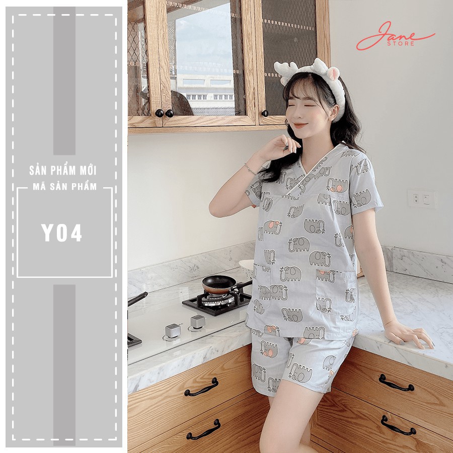 HÀNG CAO CẤP -  Đồ bộ Yukata hình voi JANE màu xám Y04  - Hàng Cao Cấp