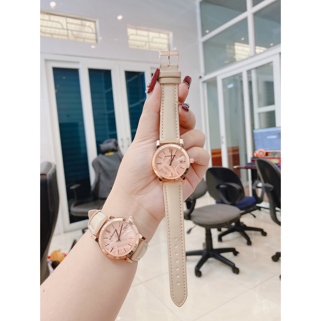 (Thẻ bảo hành 12 tháng) Đồng hồ dây da nữ Burberry mặt hồng, bảo hành 12 tháng, có box hh-STORE | BigBuy360 - bigbuy360.vn
