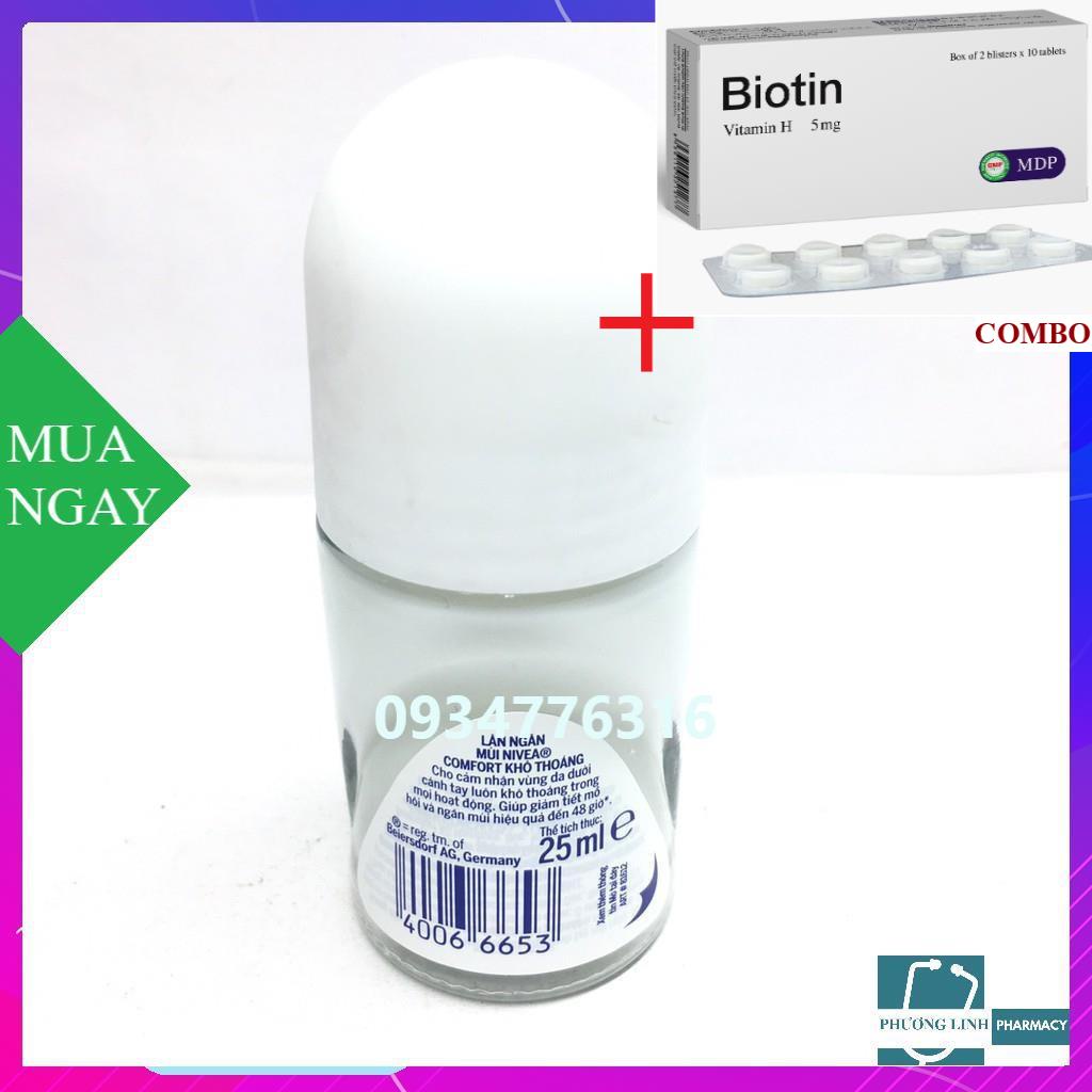 Combo Biotin 5mg+ Lăn khử mùi nữ khô thoáng Nivea Dry Comfort 25ml