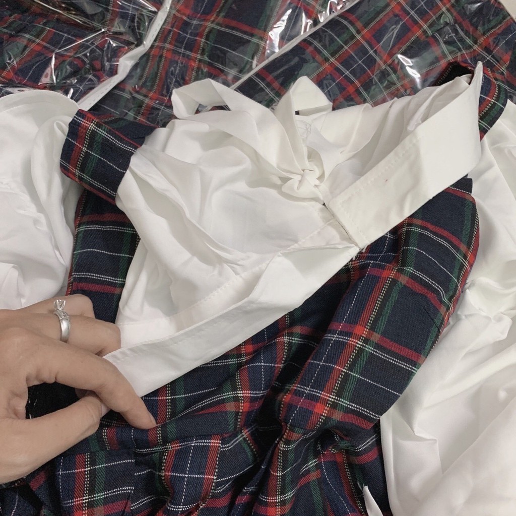 SÉT YẾM CARO ĐỎ ÁO SƠMI TRẮNG TAY DÀI XINH XẮN SYV299 | BigBuy360 - bigbuy360.vn