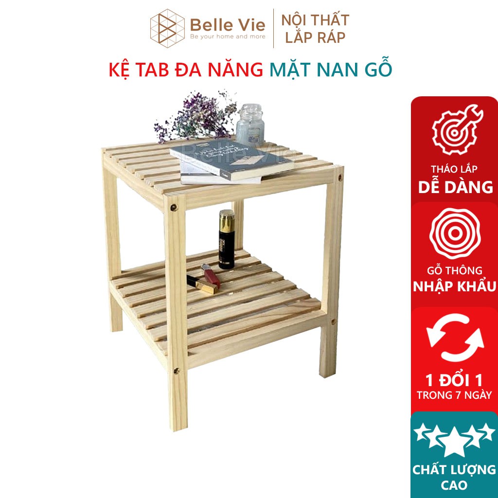 [Mã 151LSSALE giảm 10k đơn 50k] Kệ Đầu Giường Khung Gỗ Mặt Nan 2 Tầng BELLEVIE Kệ Gỗ Đa Năng Để Đầu Giường Shelf 2F