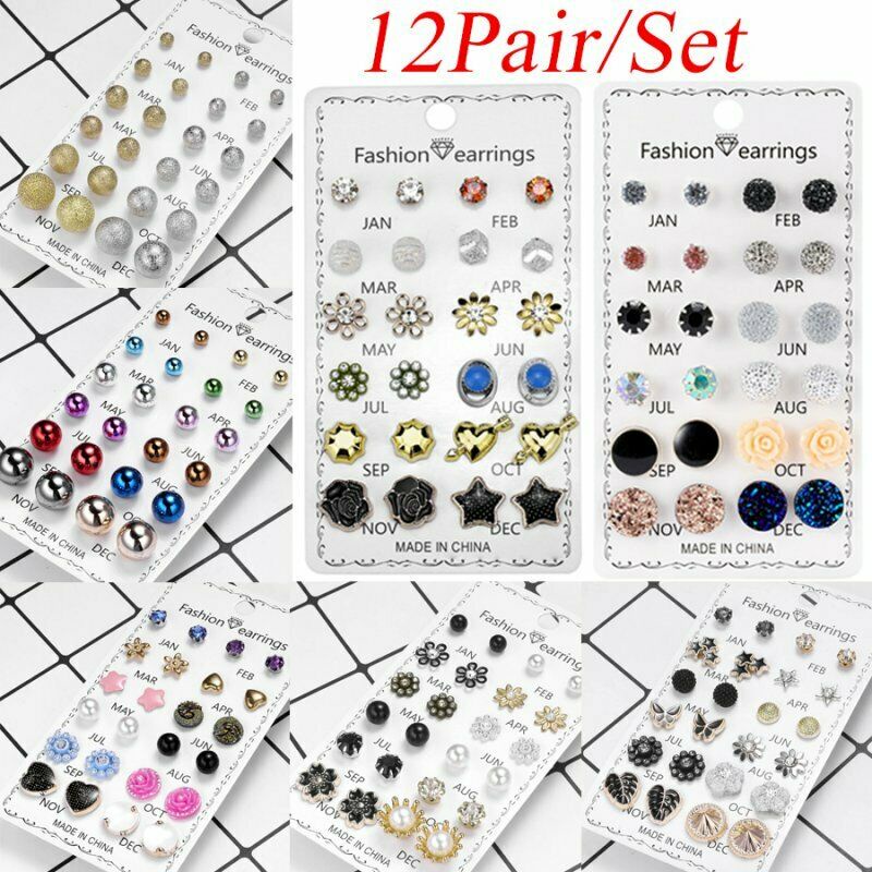 Set 12 đôi khuyên tai BELLA-BEE đính đá và hạt ngọc trai nhân tạo thời trang