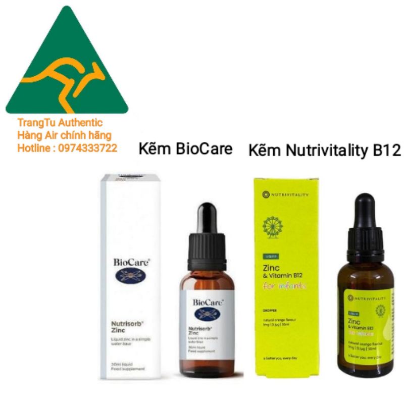 Kẽm BioCare Nutrisorb Zinc Anh 30ml mẫu mới,Kẽm Zinc Nutrivitality vitamin B12 Anh Quốc,kẽm nước dạng cho bé