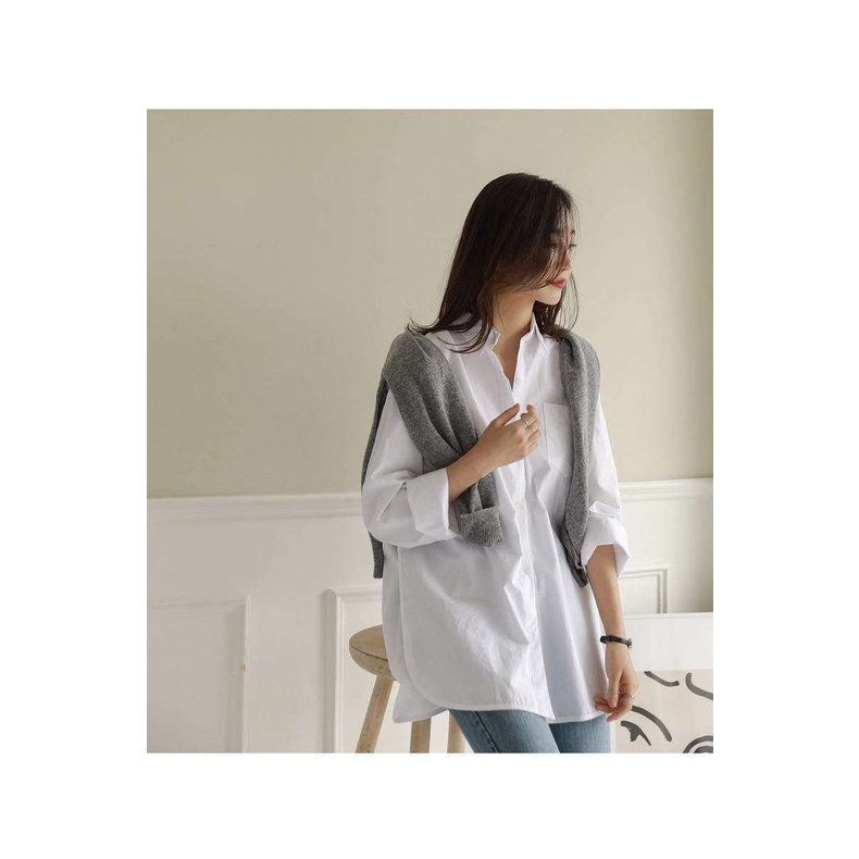 Áo sơ mi Zxyouping tay dài dáng rộng xẻ tà có size lớn