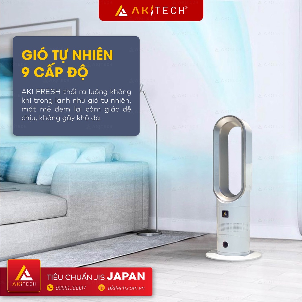 Máy lọc không khí tích hợp quạt không cánh AKI FRESH 8 cấp độ gió tự nhiên, bộ lọc HEPA 2 lớp