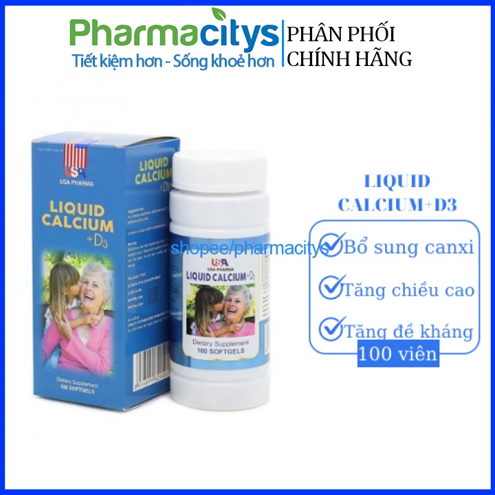 Viên uống bổ sung canxi Liquid Calcium D3 giúp chắc khỏe xương, phát triển chiều cao chai 100 viên