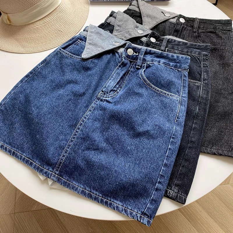 Chân váy chữ A cạp cao, chân váy jean kaki phong cách Hàn Quốc_v9