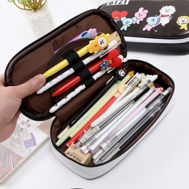 Hộp bút BT21 da PU nhiều ngăn tiện lợi