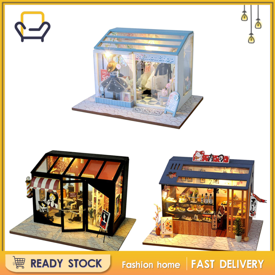 【Fashion home】3D DIY Wood Miniature Doll House Fashion Shop Furniture Gift beauty studio