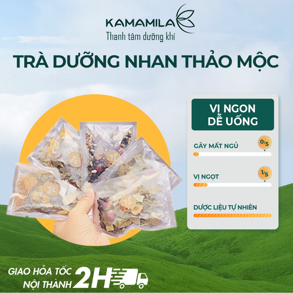 Trà Dưỡng Nhan Giảm Cân Kamamila - Trà Thảo Mộc Detox Làm Đẹp Da, Mát Gan, Thanh Nhiệt, Tăng Sức Đề Kháng - Hộp 20 Gói