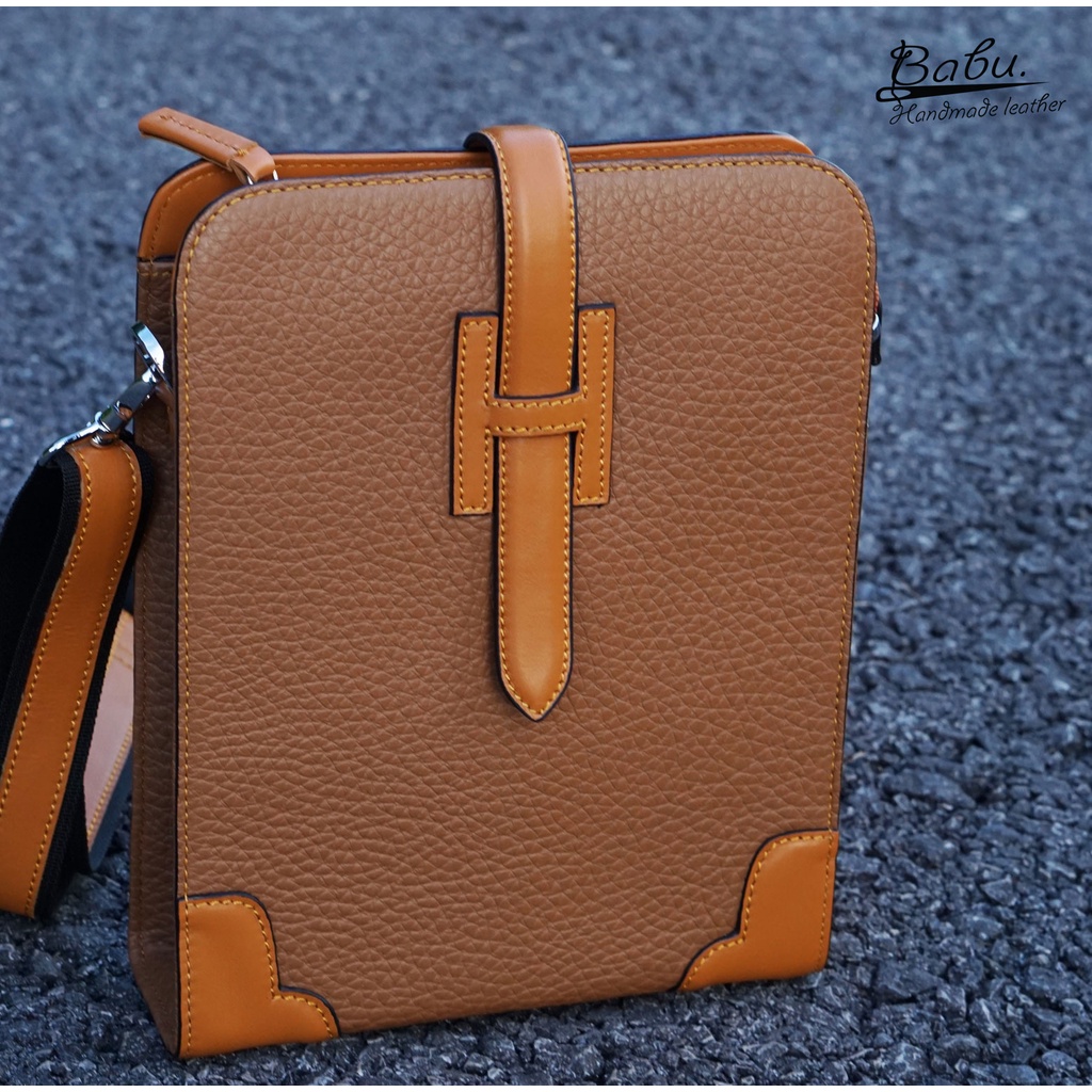 Túi nam đeo chéo da bò khóa H, túi nam da thật 100% thời trang công sở BB004