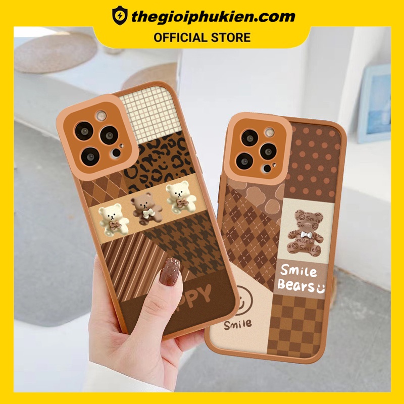 Ốp iphone - Ốp lưng iphone cạnh vuông viền camera Gấu happy dành cho ip 6 đến 14promax - G01