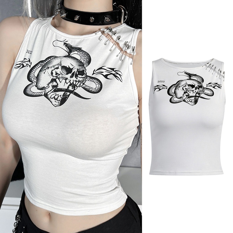 Áo Croptop Ôm Dáng In Họa Tiết Phong Cách Punk Dễ Phối Đồ Cho Nữ