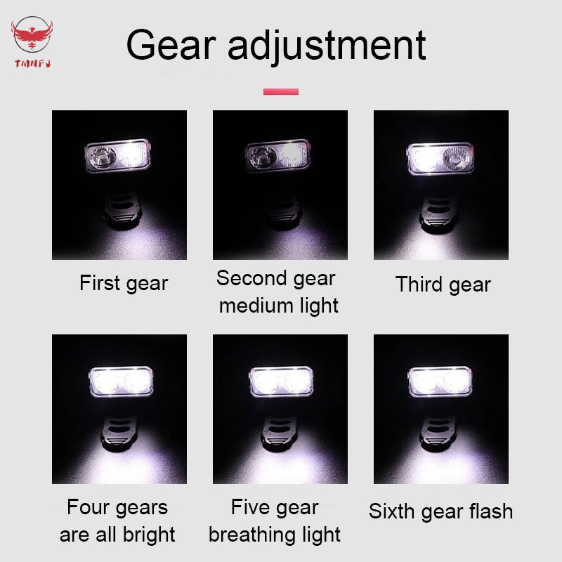 TMNFJ LED Waterproof Bicycle Front Light 3-Mode USB Charging Mountain Bike Head Lamp Warning Light Outdoor