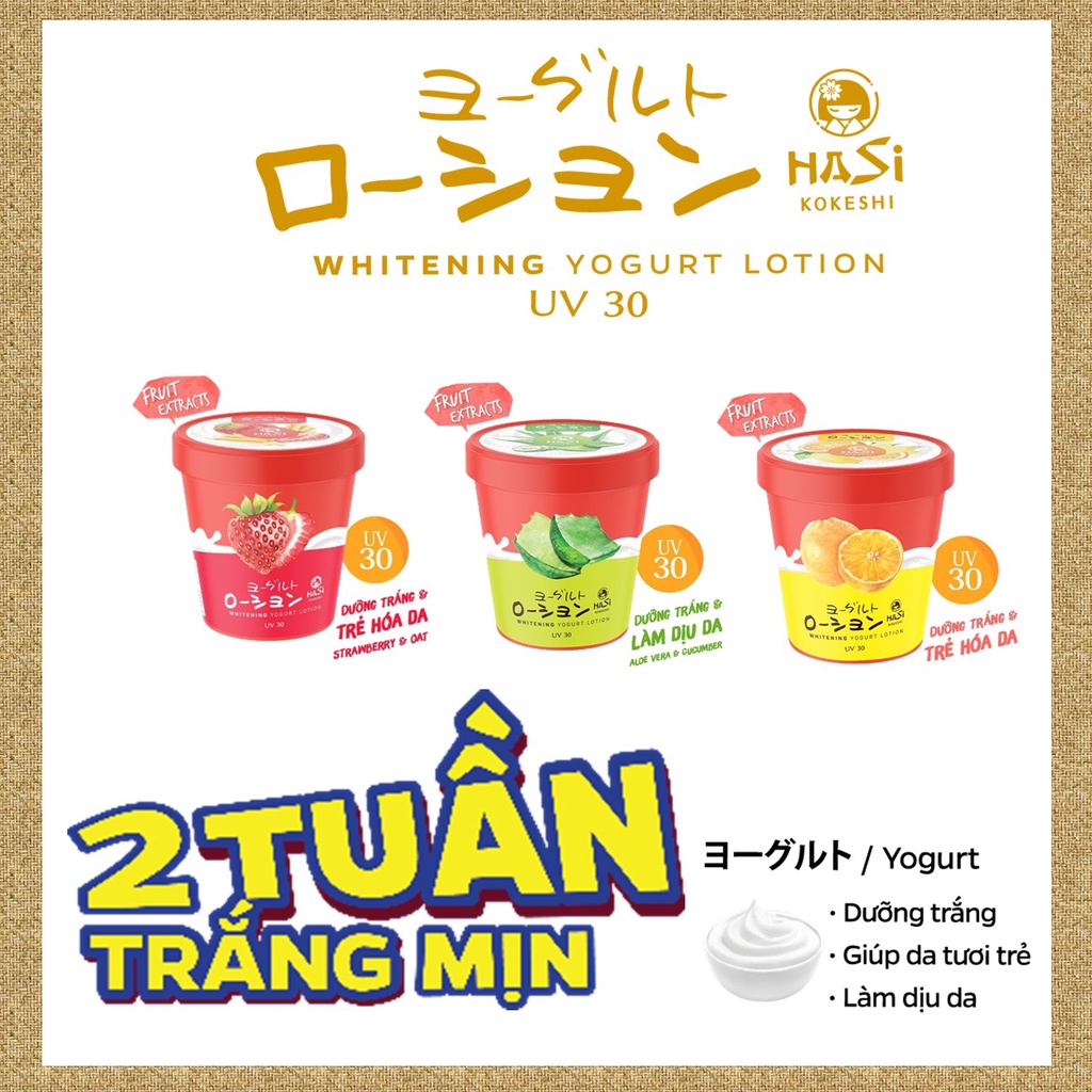 Sữa dưỡng thể trắng da Yogurt & Trái Cây HASI KOKESHI Whitening Yogurt Lotion 180g