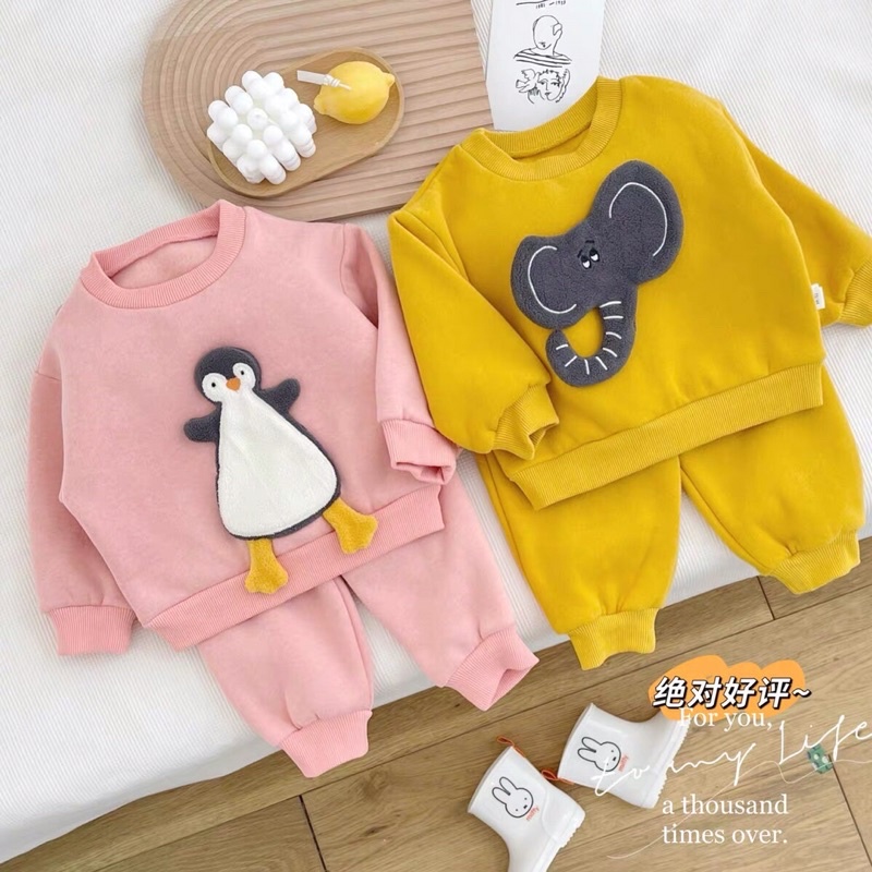 Bộ Nỉ Bông Cho Bé trai Và Bé Gái - Bộ Quần Áo Dài Tay Cho Trẻ Chất Nủ Bông Mềm Mịn Thấm Hút Mồ Hôi Tốt