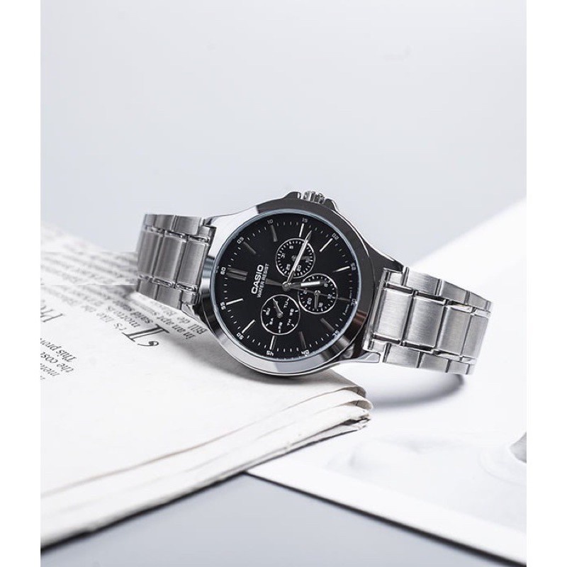 Đồng hồ đôi nam nữ dây kim loại Casio Anh Khuê MTP/LTP V300D-1A