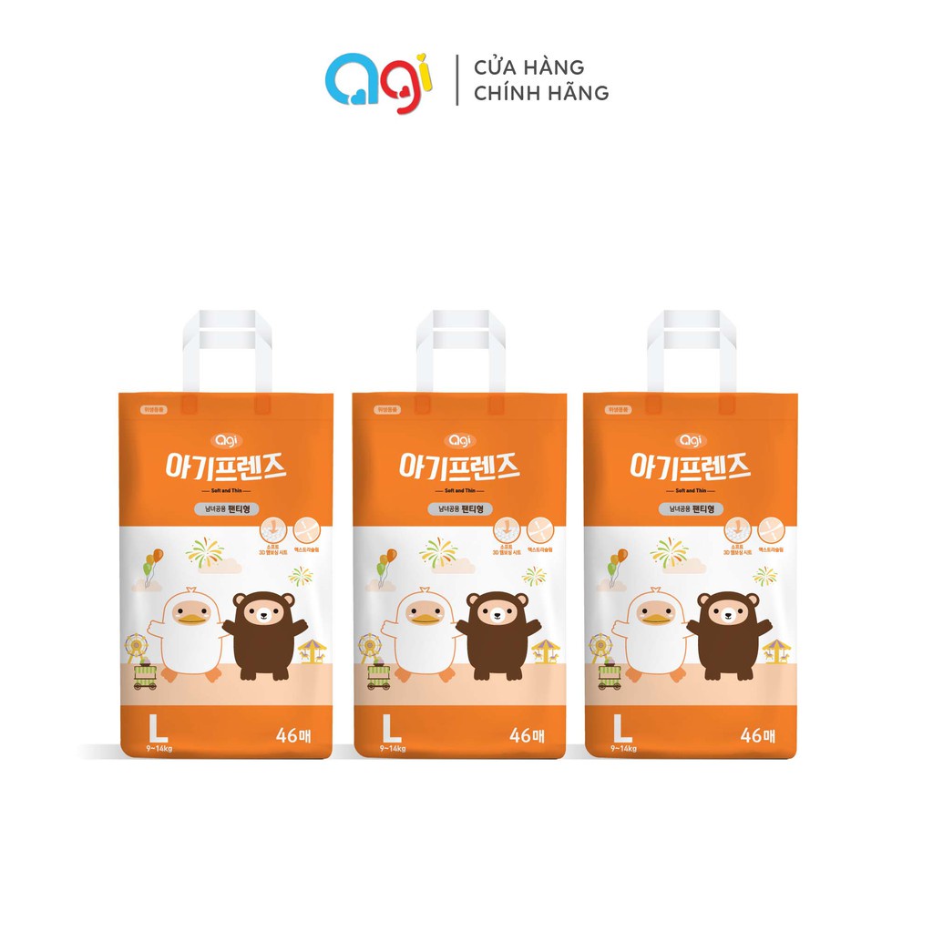 Combo 3 Tã/Bỉm QUẦN AGI Siêu Mỏng 3mm Size L46/XL42/XXL40, Đủ Size Từ 9 - 16 Kg Trở Lên