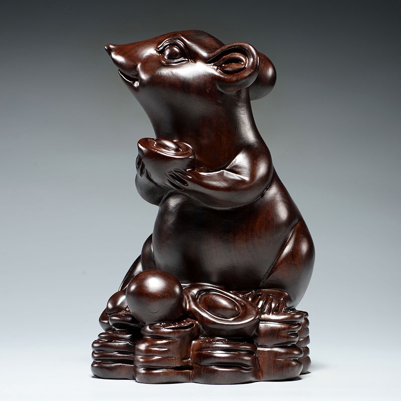 Tượng Gỗ Mun Hình Chú Chuột Hoàng Đạo Trang Trí Nội Thất