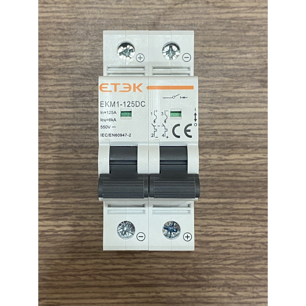 Cầu dao CB DC acquy 125A 2P 550V ETEK EKM1-125DC, EKM2-125DC
