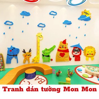 Tranh dán tường Mon Mon - Decal mica 3D động vật trú mưa, thế giới động vật, các con vật ngộ nghĩnh đáng yêu