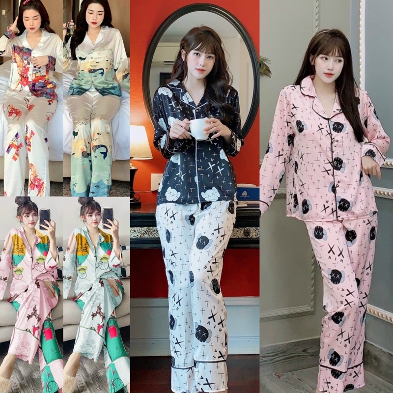Đồ bộ mặc nhà Lụa tay dài quần dài - hàng thiết kế cao cấp cho bạn nữ dưới 58kg