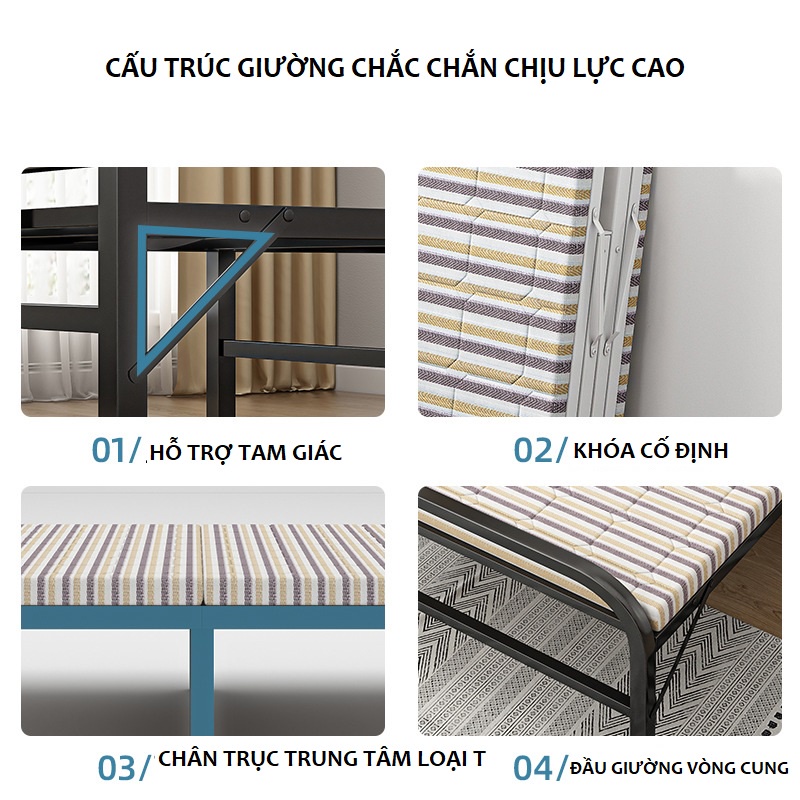 Giường gấp gọn khung sắt tặng kèm đệm Homexinh Giường bệnh trắng sang đẹp