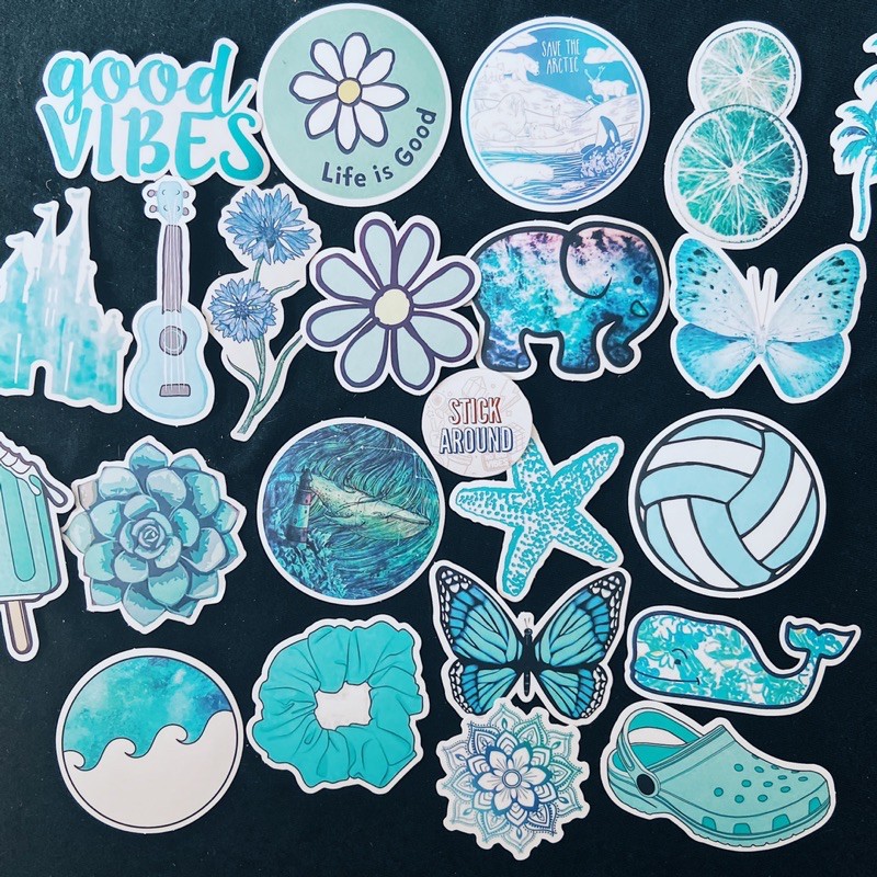 [Xanh dương] Set sticker hình dán xanh dương theme light blue nhám chống nước, dán laptop, điện thoại, nón bảo hiểm,..