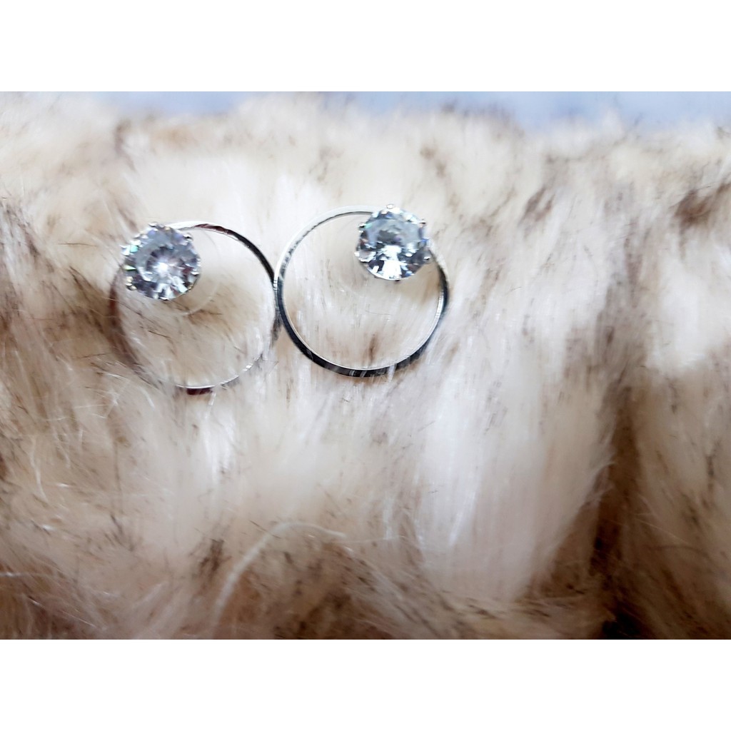 [ xả kho ] - KHUYÊN TAI VONG BẠC ĐÍNH ĐÁ CAO CẤP HÀN QUỐC - E555