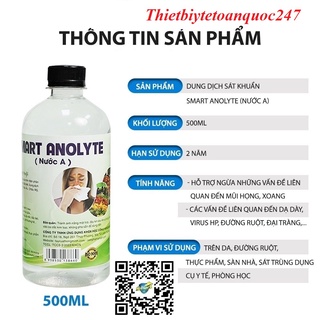 Combo 3 Dung dịch sát khuẩn Smart A Anolyte khử khuẩn tay, bề mặt an toàn từ thiên nhiên không kích ứng 500ml