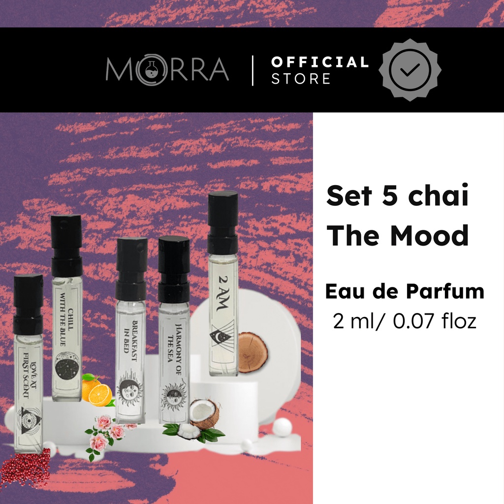 Combo 5 Chai Nước Hoa Nam Nữ Morra Dung Tích 2ml Bộ Sưu Tập The Mood Lưu Hương Lâu 6h-8h